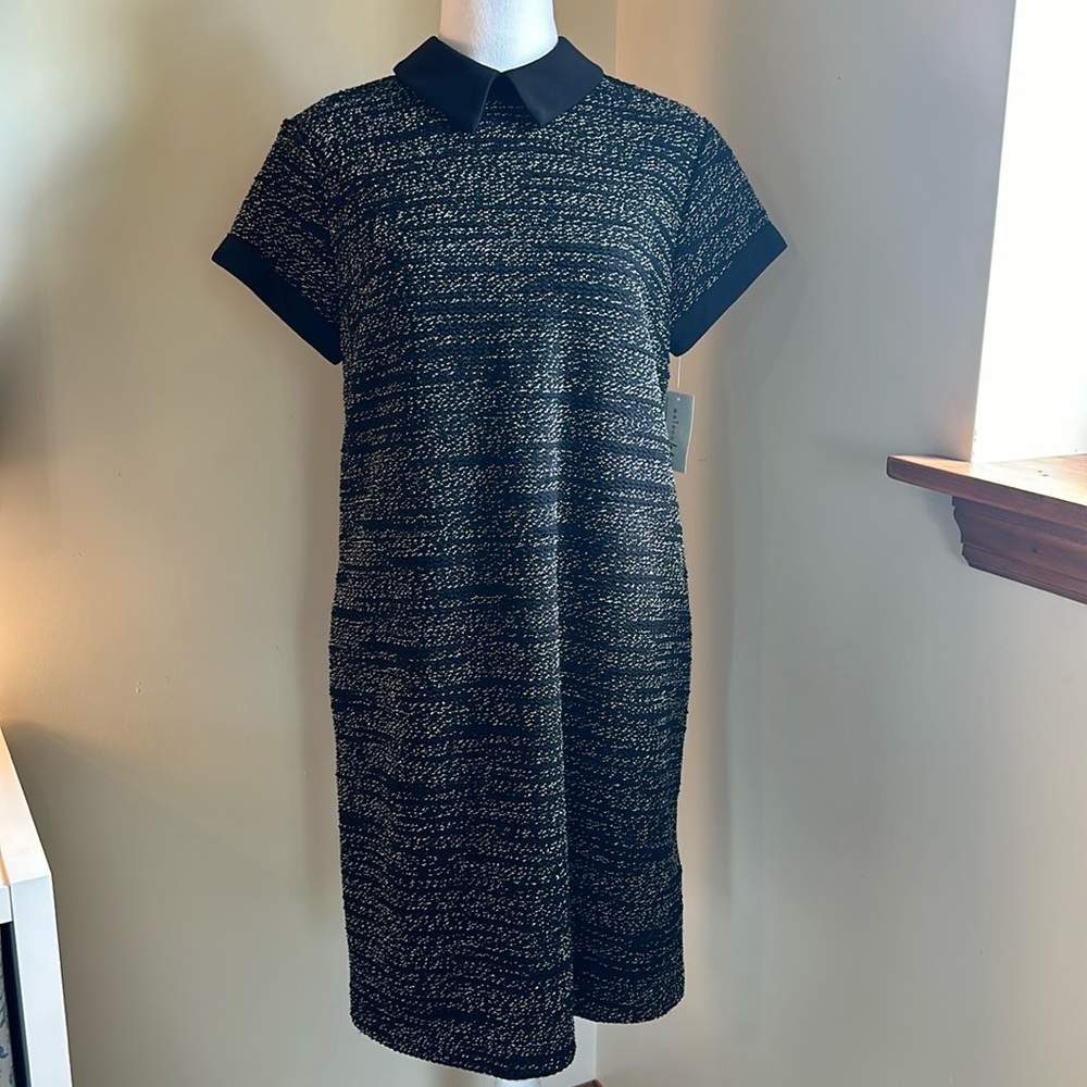 NWT - Maison Jules - Peter Pan Collar Black Dress - Tweed-like material - M